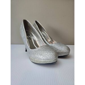 Deb Heels Silver Glitter All Over Sz 9
